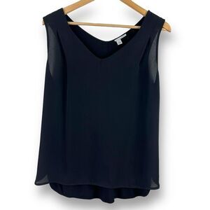 Halogen Women's S Sleeveless V-Neck Tank Top Black Hi Low Minimalist Layering‎